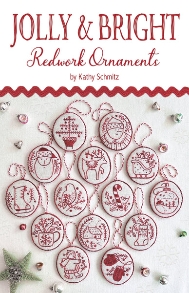 Jolly & Bright Redwork Ornaments digital pattern